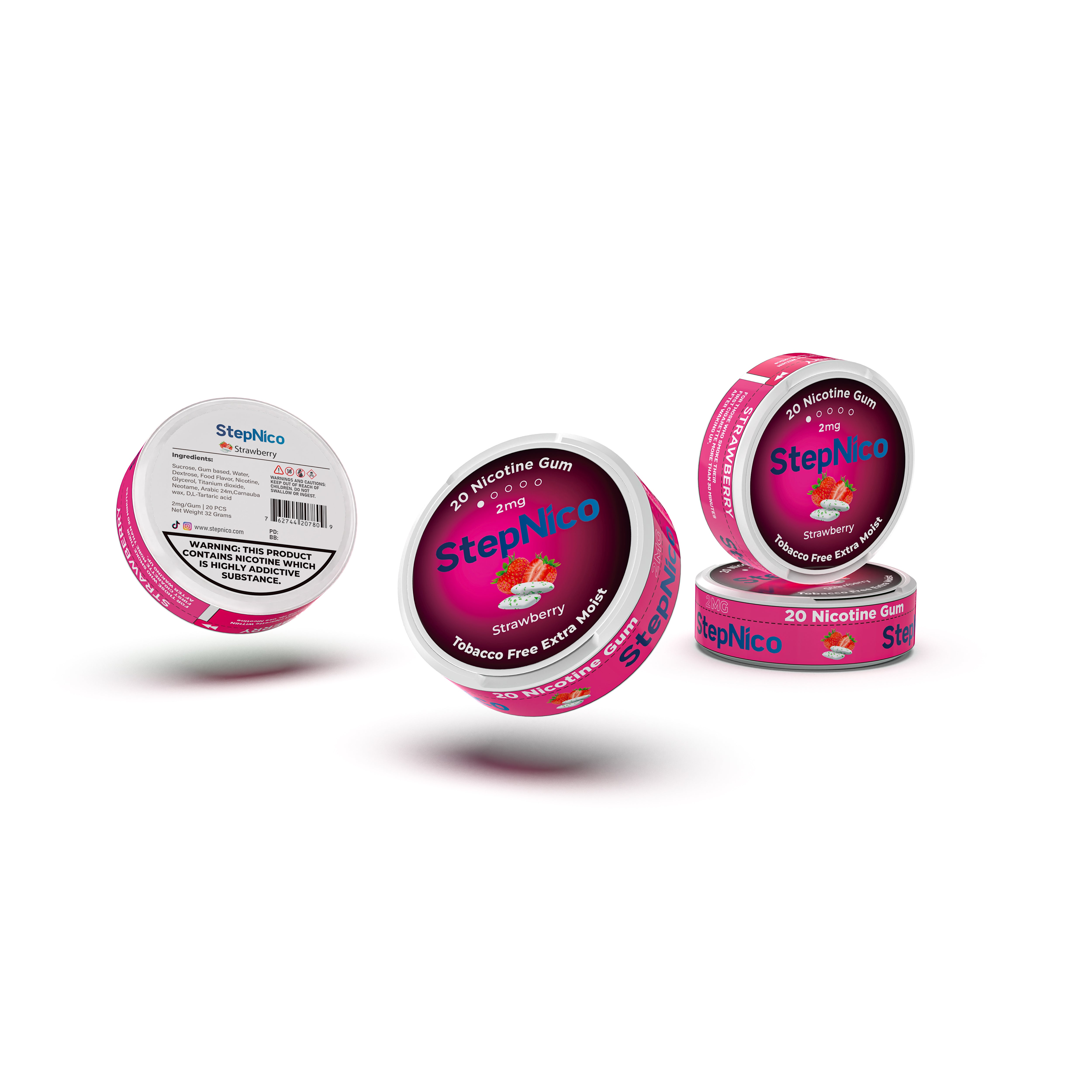 Strawberry Breath Gum 4mg & 2mg | 5-Can Roll, 100 Gum