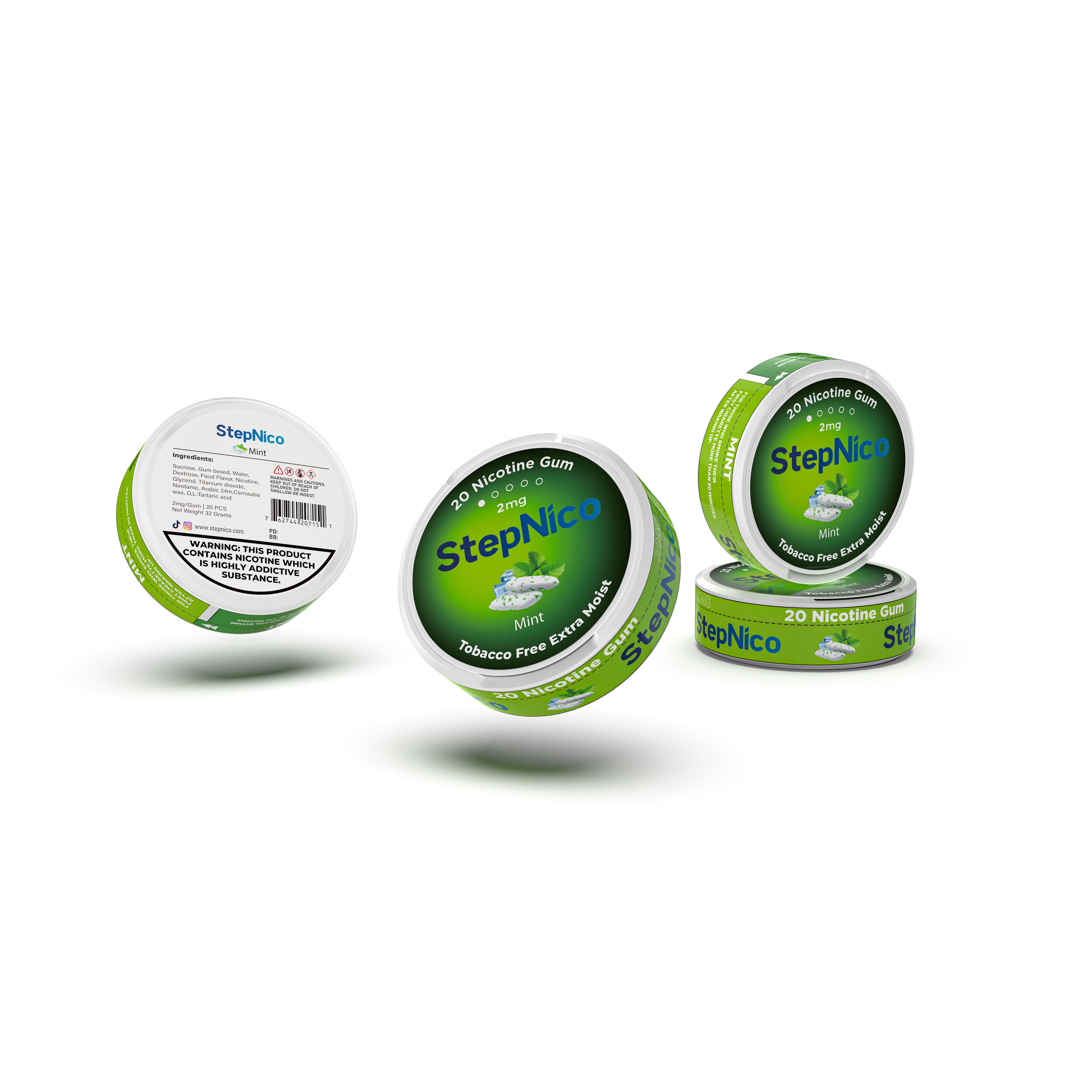 Mint Breath Gum 4mg & 2mg | 5-Can Roll, 100 Gum