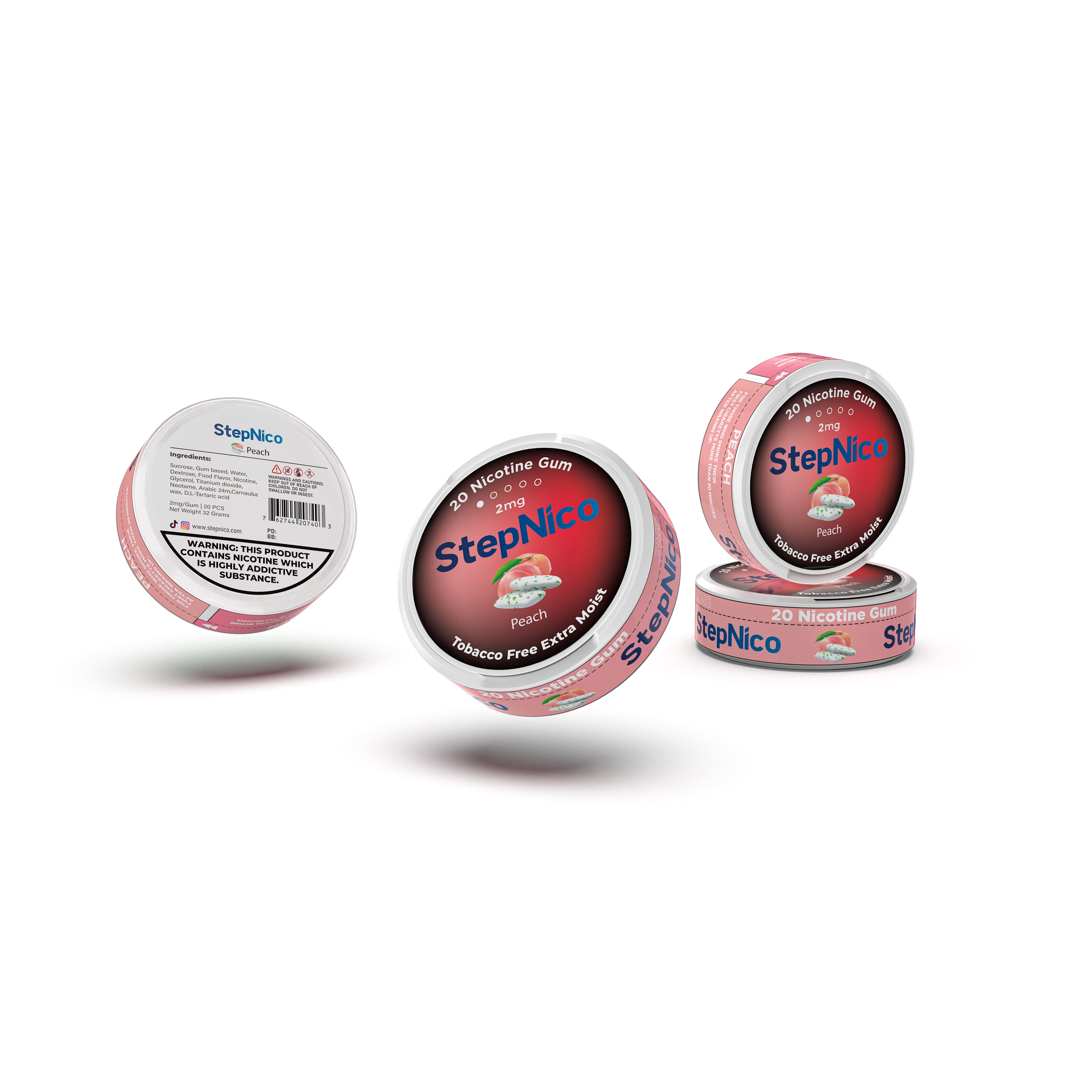 Peach Breath Gum 4mg & 2mg | 5-Can Roll, 100 Gum